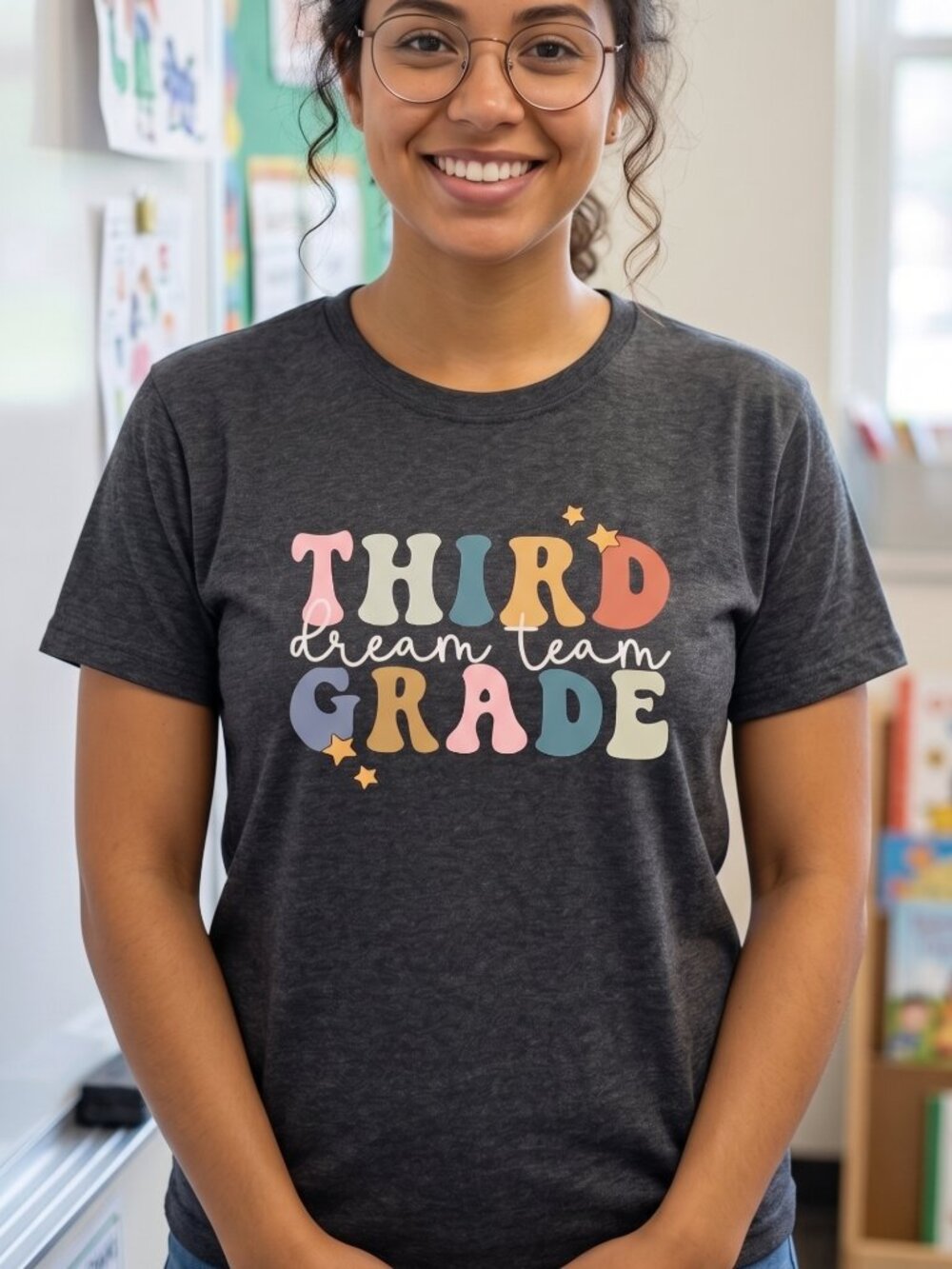 NWOT | Third Grade Dream Team Charcoal Grey Retro Graphic Teacher Tee 2XL
